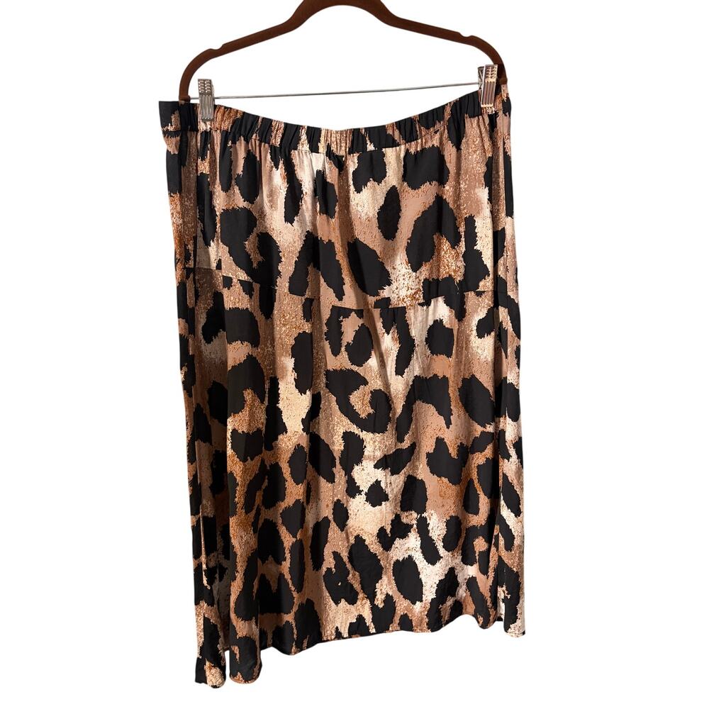 Tribal XL Leopard Print Midi Skirt Button Slit Stretch Waist Mob Wife 90's Glam